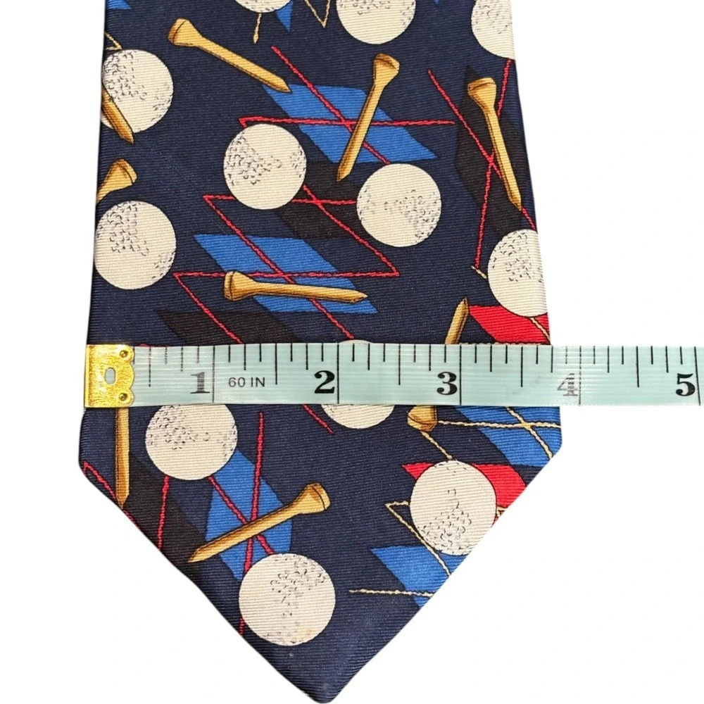 Viaggio‎ Mens Vintage Silk Tie Golf Ball Tee Navy Blue Red Novelty Sport Print